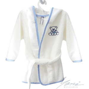 Детски халат за баня с бродерия - Синьо Зайче